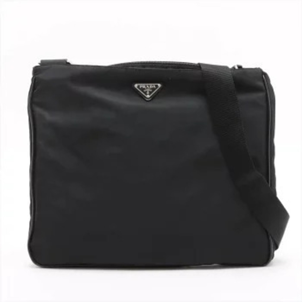 Prada Tessuto Leather Triangle Shoulder Bag Black